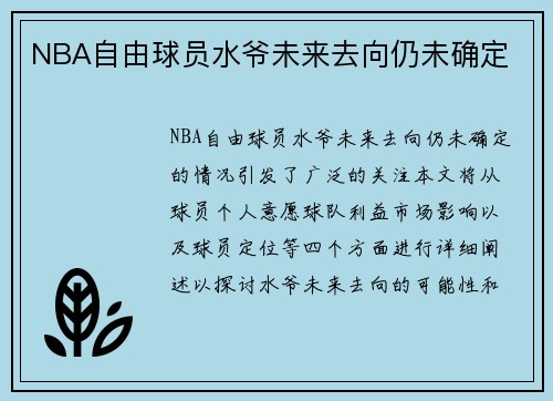 NBA自由球员水爷未来去向仍未确定